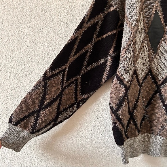 Pacific Club VTG Wool Blend Leather Trim Knit Dad Grandpa Sweater Women Sz Large - Picture 5 of 10